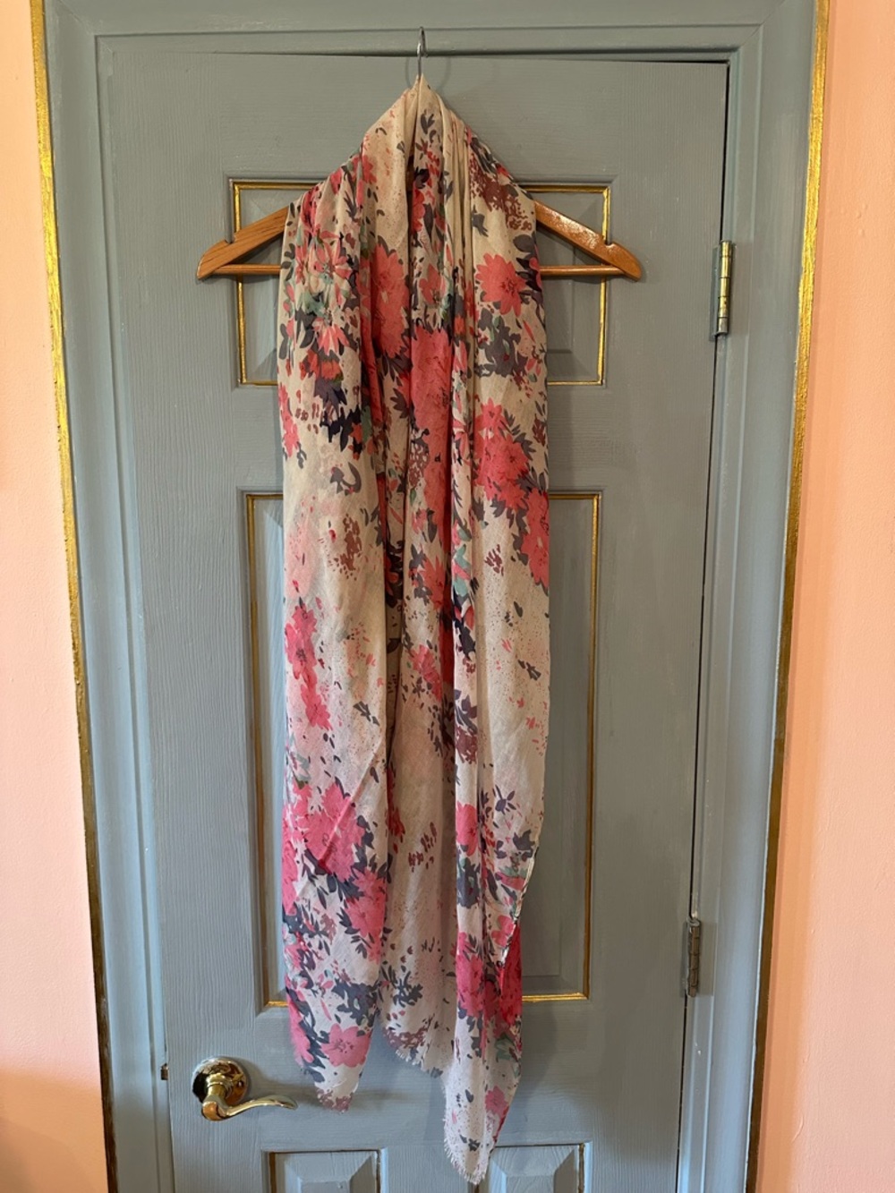 Floral Lightweight Sheer Scarf in Pink and Cream - Unbranded